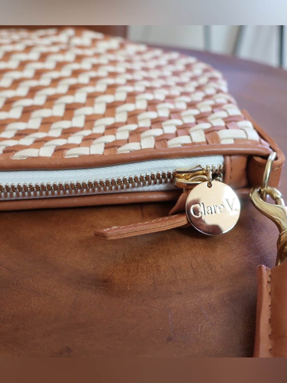 Clare V. Petit Moyen in Natural Cream Woven Zig Zag - Picture 5 of 11